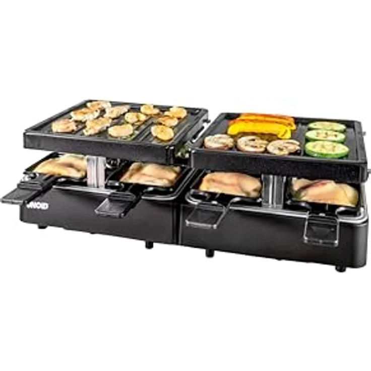 Unold 48755 Raclette Extendable, Party Grill für 8 Personen, 1.300 Watt Elektro-Tischgrill mit zwei separaten Grillflächen, Schwarz – Bild 1