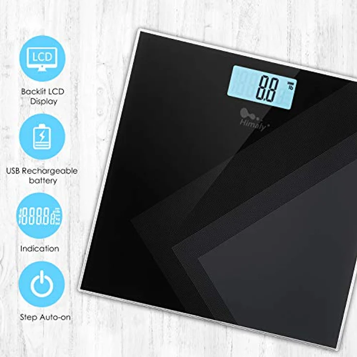 himaly Digitale Personenwaage Körperwaage mit Großem LCD-Anzeige Nachtsicht Ultradünnes Design Automatisch Waage Badezimmerwaage bis 180KG(400Lbs) – Bild 5