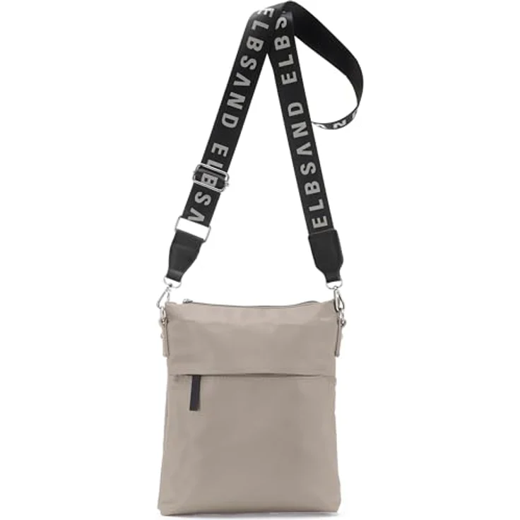 Elbsand Umhängetasche, VEGANE Schultertasche mit abnehmbarem Logoprint-Riemen und Reißverschlusstasche, Allrounder schwarz – Bild 1