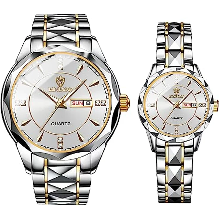 JewelryWe Herrenuhr Edelstahl Analog Quarz, Silber mit leuchtenden Zeigern, Datum/Woche Kalender, 30m wasserdicht – Bild 3