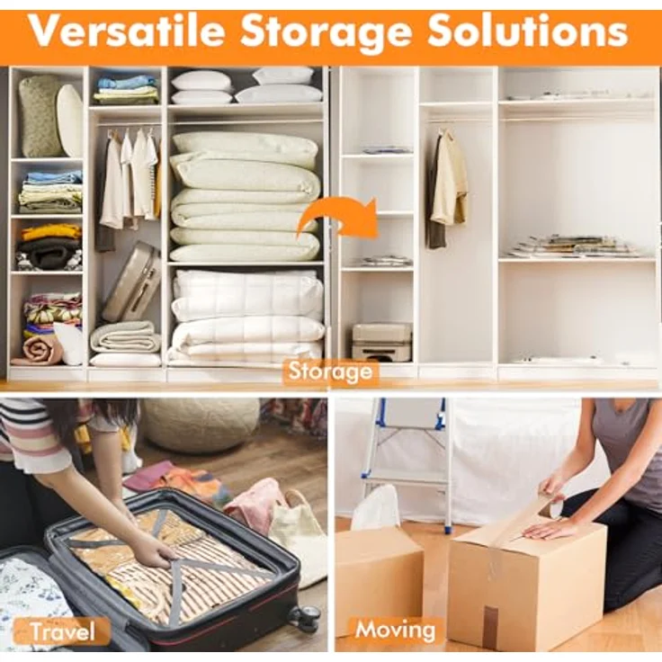 GONGSHI Vakuumbeutel Set für Kleidung, Bettdecken, Kissen & Matratzen, 10er Set mit 5 Jumbo (70x100 cm) und 5 Large (60x80 cm), luftdicht, wiederverwendbar, staub- und geruchssicher – Bild 5