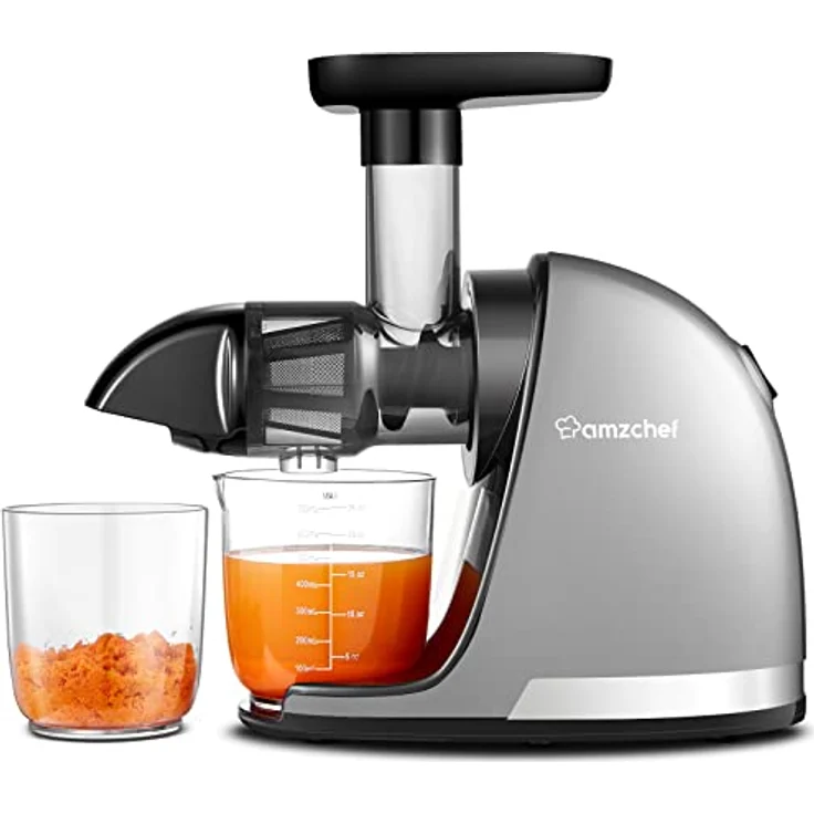 AMZCHEF Entsafter Gemüse und Obst Testsieger - Slow Juicer mit Rückwärts-Kau-Funktion - Saftpresse Elektrisch, Zerkleinern ohne Filtern - Silber – Bild 1