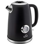 T24 Wasserkocher Retro Design in Schwarz Matt 1,7 L - Edelstahl mit Analogen Thermometer - Vintage Mit Automatischer Abschaltfunktion, Kettle, Kessel mit Überhitzungsschutz