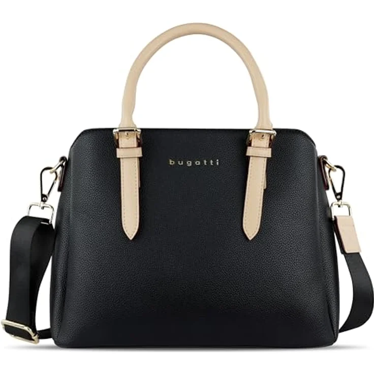 bugatti Ella Handtasche, mittelgroße Bowling Bag aus Kunstleder mit verstellbarem Schulterriemen, schwarz mit roten Akzenten – Bild 1