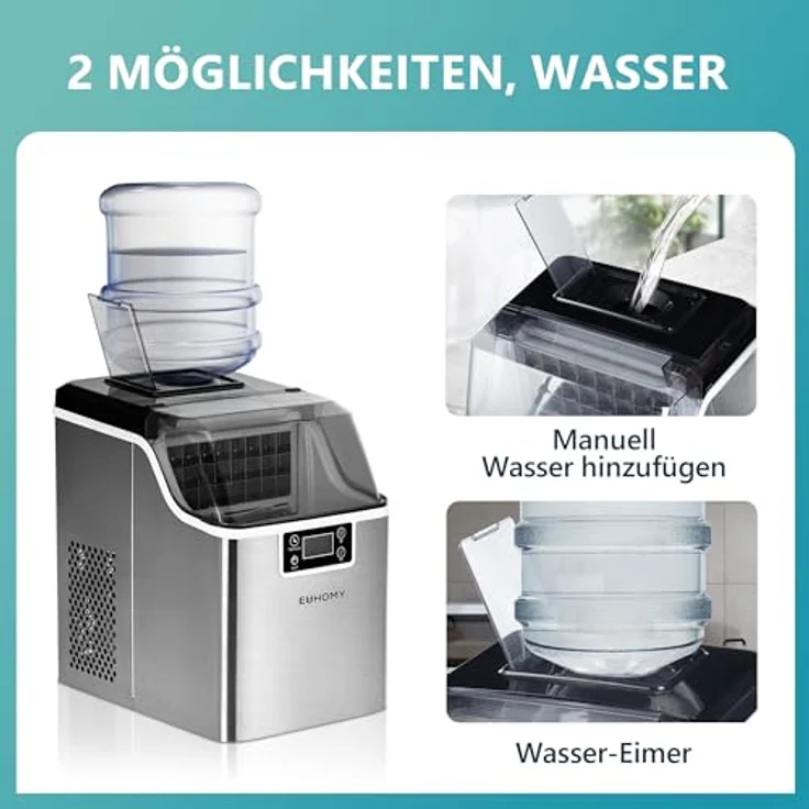 EUHOMY Edelstahl Eiswürfelmaschine, 24 kg Tagesleistung, 24 perfekte eiförmige Eiswürfel in 13 Minuten, selbstreinigend – Bild 6