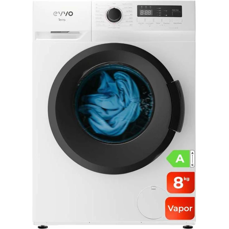EVVO Terra 8 kg Frontlader Waschmaschine, 1400 RPM, Energieklasse A, Weiß, Inverter-Motor, 15 Waschprogramme