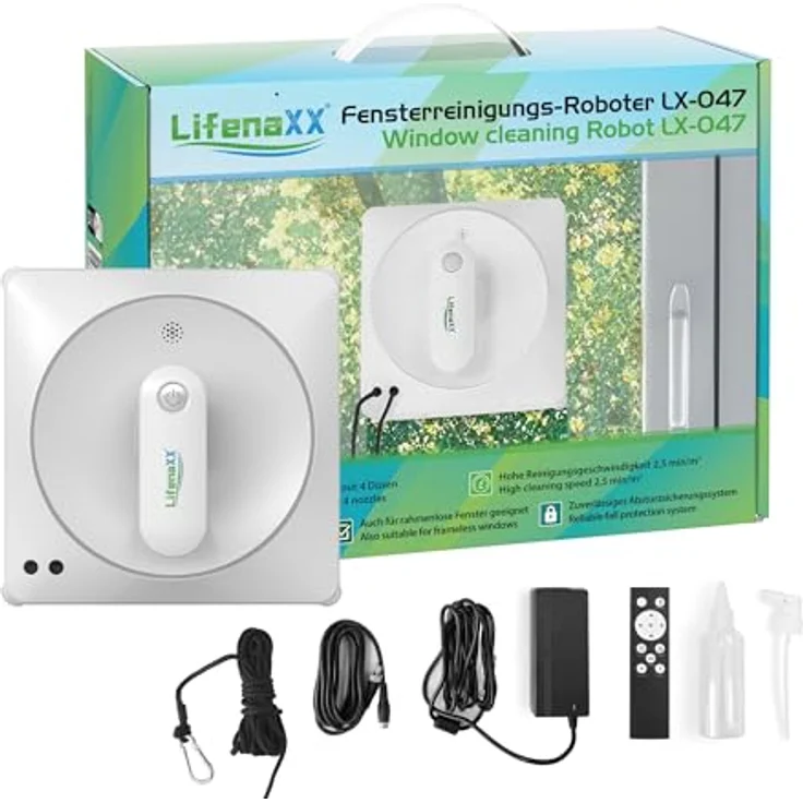 Lifenaxx Fenstersauger Fensterreinigungs-Roboter, automatisches Sprühsystem mit 4 Reinigungsprogrammen und Anti-Drop-Erkennung – Bild 2