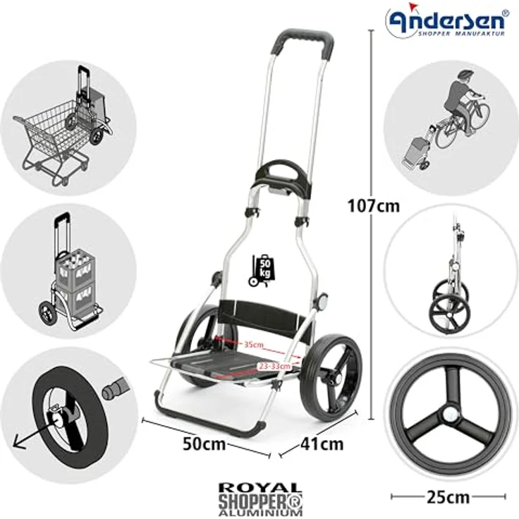 Andersen Einkaufstrolley - Royal Shopper Folke schwarz 61 L Thermo, Aluminium, klappbar, leise Räder – Bild 2