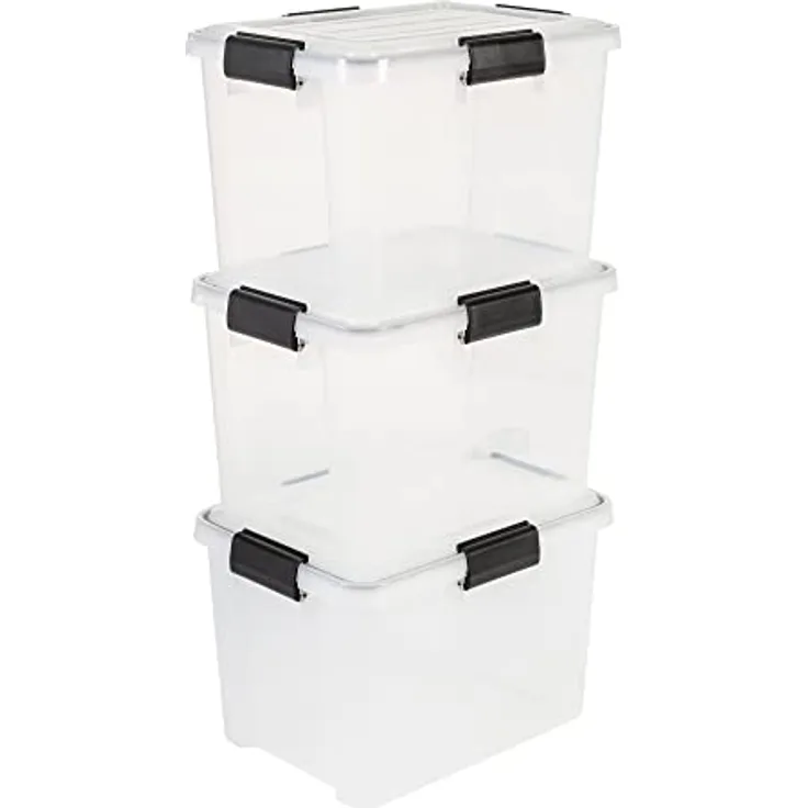 Iris Ohyama, Luftdichte Kunststoffbox mit Deckel und Verschlussklammern, 20L, 3er Set, BPA-frei, Schuppen, Wohnzimmer, DDAT-SD, Klar