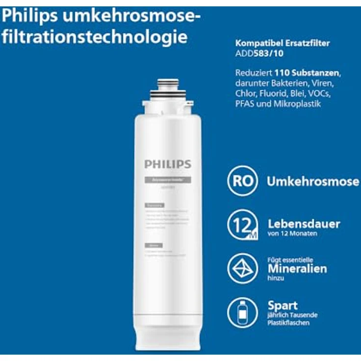 Philips Wasser-Umkehrosmose-Wasserstation ADD6921DG/10, entfernt bis zu 110 Substanzen, sofortige Erwärmung und Kühlung, 6-Liter-Wassertank, inkl. 2 Kannen – Bild 2