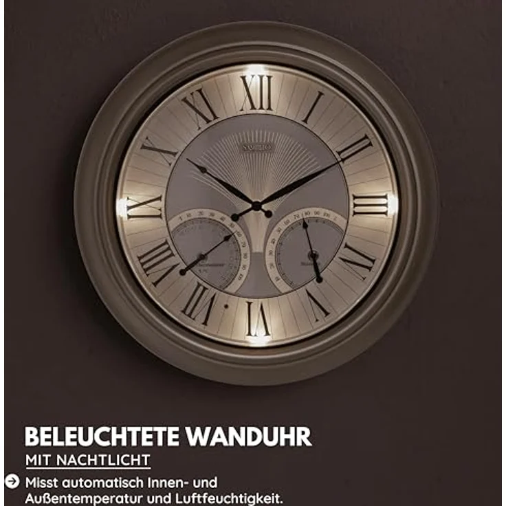 Samilito Beleuchtete Gartenuhr, 45,7 cm, wasserdicht, mit intelligentem Sensor, Thermometer und Hygrometer, für Garten, Terrasse, Pool, in schwarz – Bild 3