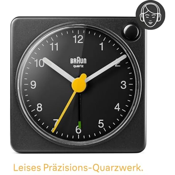 Braun BC02XB, analoger Reisewecker mit Schlummerfunktion und Licht, kompaktes Design, ruhiges Quarzuhrwerk, Crescendo-Alarm, schwarz – Bild 5