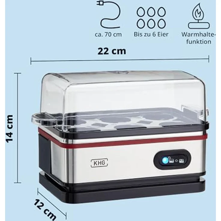 KHG Eierkocher EK-600SE, Edelstahl 6 Eier mit Warmhaltefunktion, Retro-Design, 400 Watt, Alarmfunktion und Messbecher – Bild 5