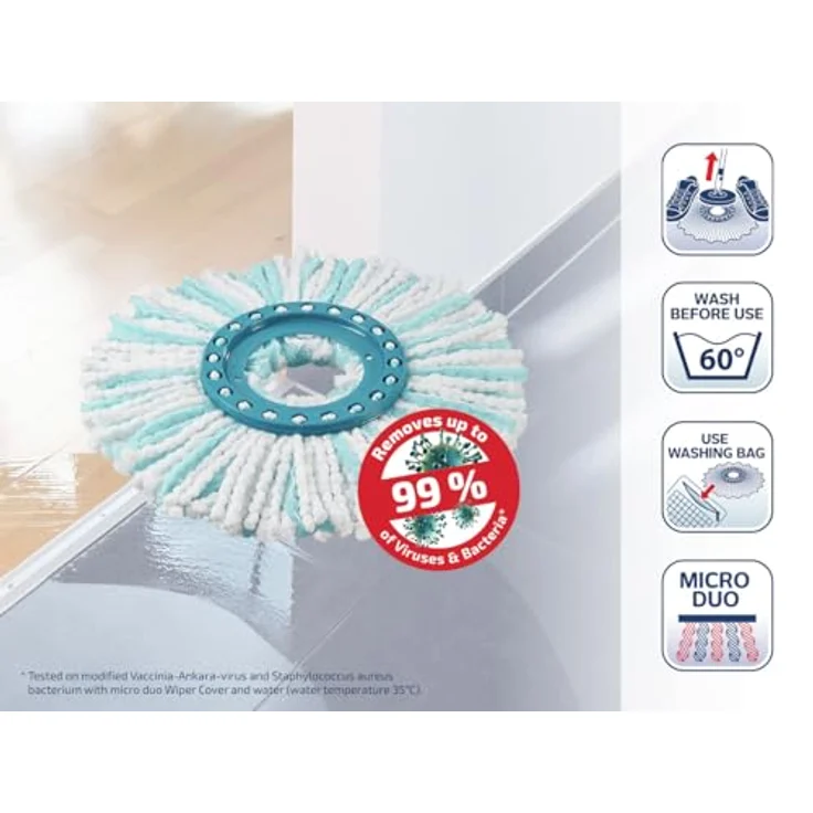 Leifheit Set Clean Twist M, Bodenwischer mit Mikrofaser Wischbezug für Laminat und Fliesen, Wischer mit Schleudertechnologie, Wischmopp für Rundum-Reinigung, Mop mit 42cm Wischbreite und Click-System – Bild 5