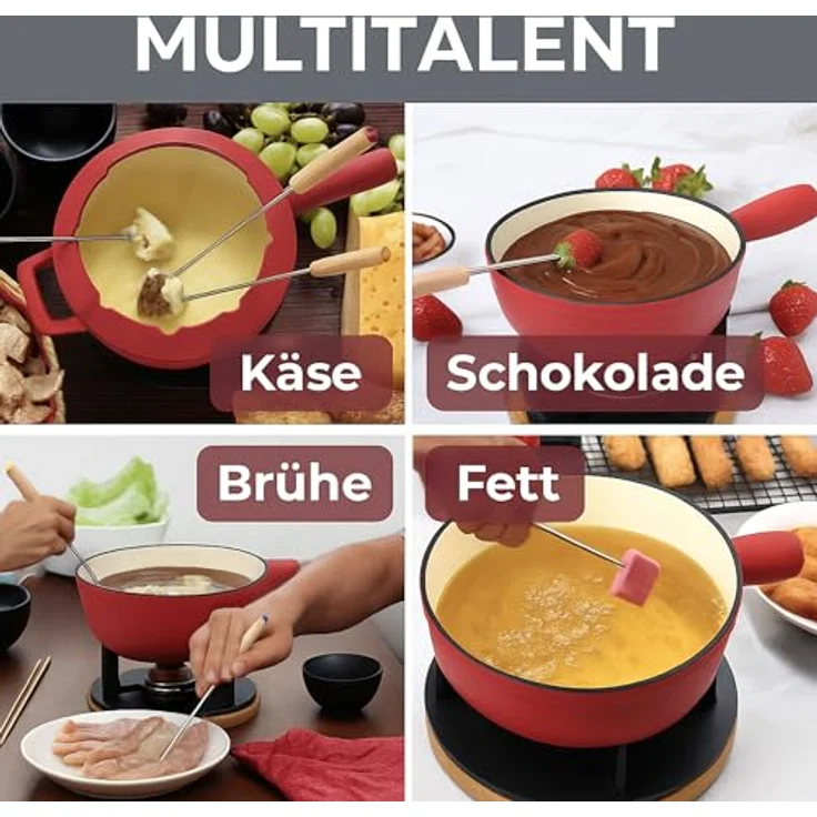 osoltus BBQ Gusseisen Fondue Käsefondue Emaille beschichtet rot – Bild 7
