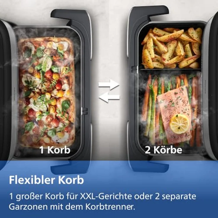 Philips Heißluftfritteuse NA565/02 Steam Airfryer 5000 Series, 9,5L Megabasket, 2750 W, Dampfgarfunktion, RapidAir Plus Technologie, inkl. Servierzange – Bild 6