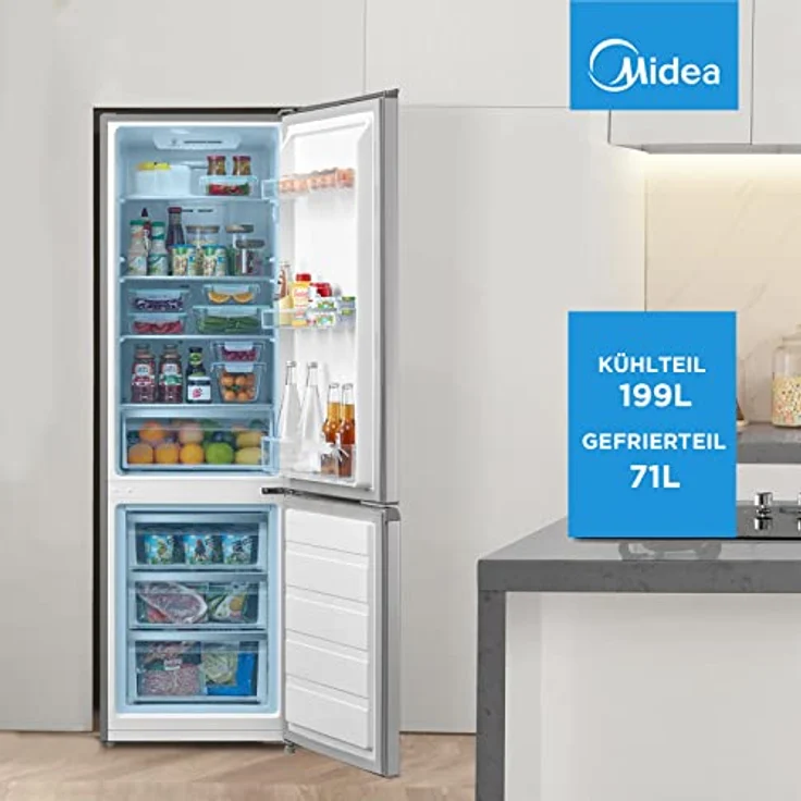 Midea MERB276FGE02 Kühl-/Gefrierkombination/180 cm Höhe/NoFrost/Doppelte Steuerung/Super-Kühlfunktion/219 kWh/Jahr/199L Kühlteil/71L Gefrierteil – Bild 4