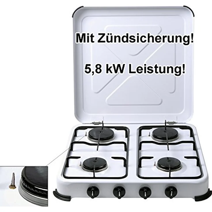 Gaskocher 4-flammig mit Zündsicherung Campingkocher Gasherd – Bild 2