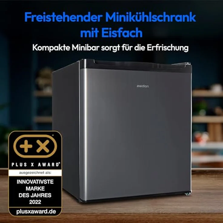 MEDION mini Kühlschrank (mit Eisfach, 41 Liter Nutzinhalt, klein, höhenverstellbare Füße, für Getränke Speisen Eis, wechselbarer Türanschlag, MD37724) – Bild 2