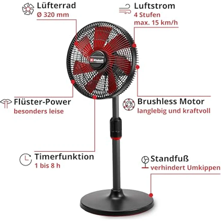Einhell Akku-Ventilator GE-CF 18/320 P Li-Solo, 4-stufige Luftstromregelung, oszillierend, ohne Akku und Ladegerät – Bild 3