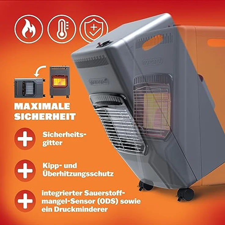 MONZANA® Gasheizung GH4500 Innenräume 4200W Gasofen 3 Heizstufen inkl. 50cm Gasschlauch Gasdruckregler Keramikheizplatten Camping Gasheizofen mobil – Bild 4