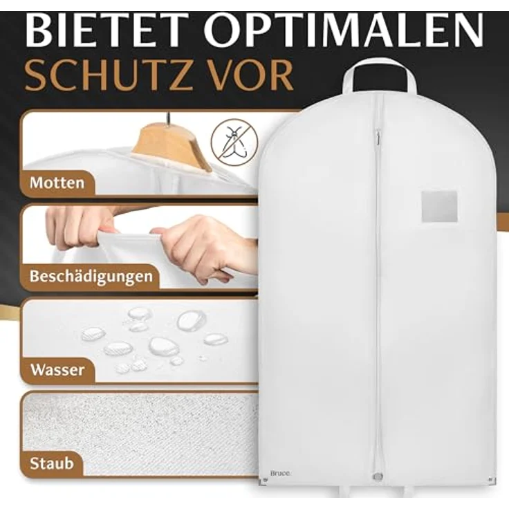 Bruce.® Kleidersack Kurz 100x60 cm – Seidenweiß, atmungsaktive Anzugtasche, schützt vor Staub, Regen und Motten – Bild 2