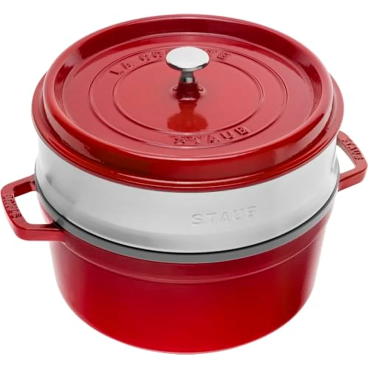 STAUB Gusseisen Bräter-Cocotte, mit Dämpfeinsatz, rund 26 cm, 5,2 L, kirsche - rot – Bild 2