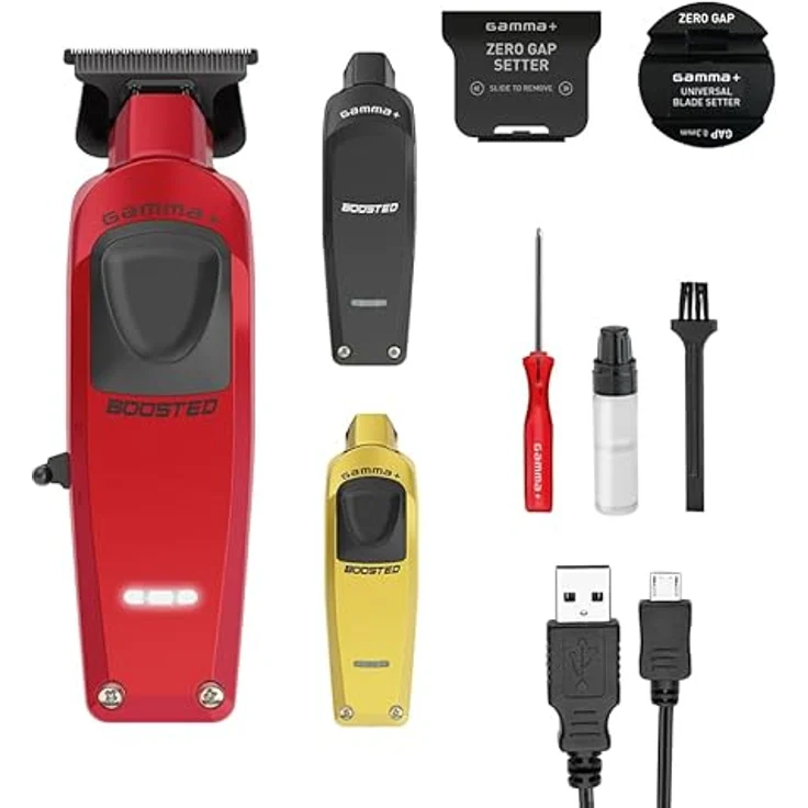 GAMMA+ Boosted Trimmer Professioneller Herren-Haarschneider, Bartschneider mit Drehmotor 8.000 U/min, 120 Minuten kabellose Laufzeit, verstellbare Klinge 0 Gap, 3 Abdeckungen in Gold, Rot und Schwarz – Bild 1
