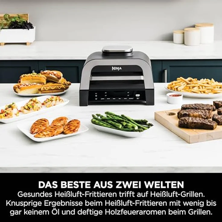 Ninja MAX 6-in-1-Grill & -Heißluftfritteuse für den Innenraum, 6 Kochfunktionen, für bis zu 6 Burger, 3,8-l-Fassungsvermögen, kaum Rauch, digitales Bratthermometer, Grau/Silber – Bild 3