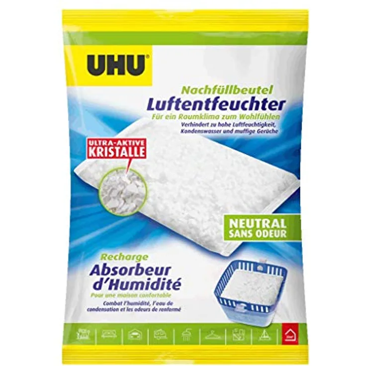 UHU Luftentfeuchter Airmax Nachfüllbeutel, Verhindert Feuchtigkeit und muffige Gerüche in Räumen bis zu 35 m³, 450 g