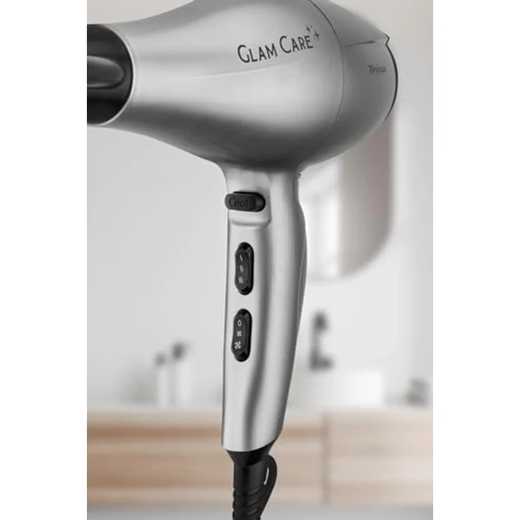 Trisa Glam Care Silber Haartrockner mit Ionen Funktion, 3 Heizstufen, Cool Shot, Überhitzungsschutz, Diffusor & Ondulierdüse für Geschmeidiges & Glänzendes Haar – Bild 4