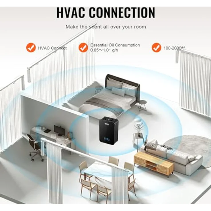 VEVOR HVAC-Duftdiffusor, intelligente Duftluftmaschine, 180 ml, Kaltlufttechnologie, wasserlos, für Räume bis 2000 Quadratfuß, App-Steuerung mit Bluetooth – Bild 5