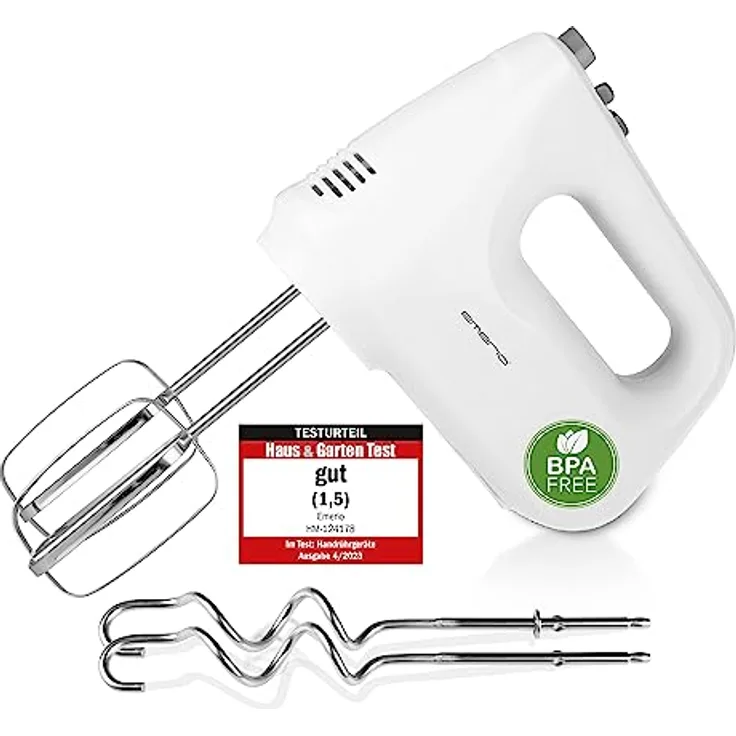 Emerio Handmixer EMERIO HM-124178, 250 W, 6 Geschwindigkeiten, Weiß, mit Auswurftaste und Edelstahlknethaken