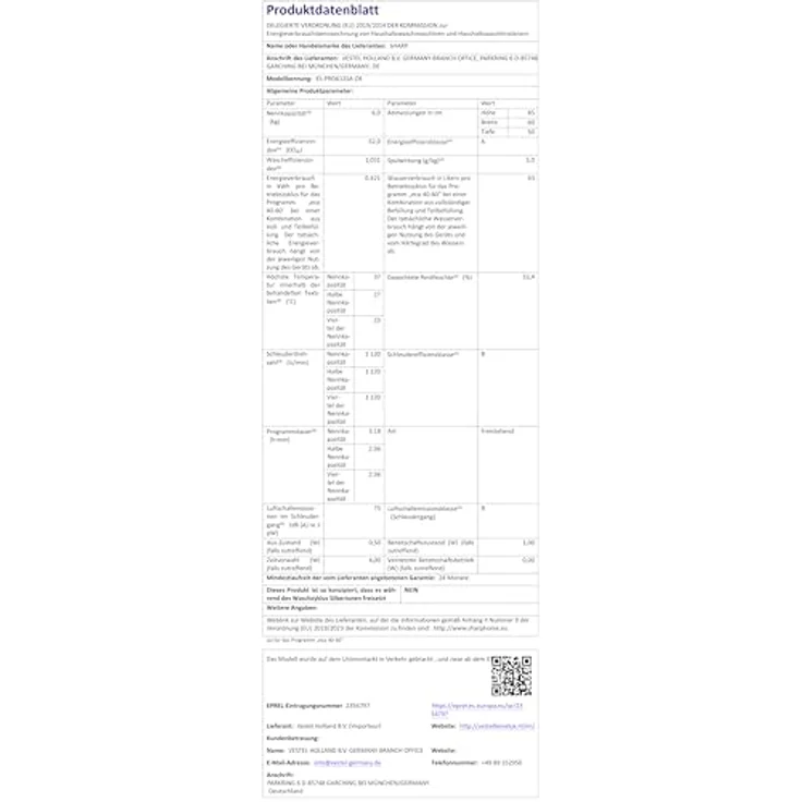 Sharp Waschmaschine ES-PRO612SA-DE, 6kg, Silber, AquaStop, 1200 U/min, 15 Programme, SoftTouch-Bedienung – Bild 10