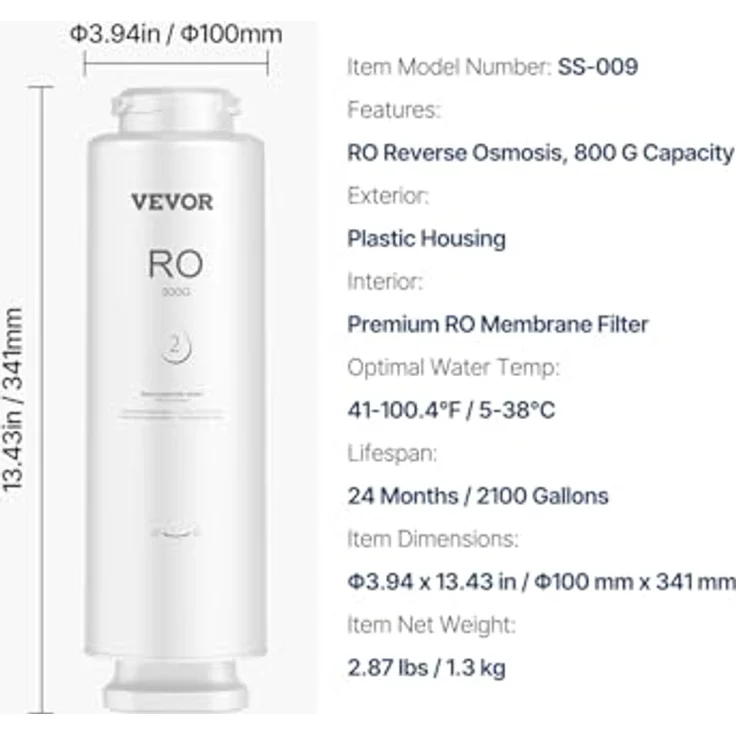 VEVOR Umkehrosmosesystem SS-009, 800 GPD, 11-stufiger Wasserfilter-Ersatz mit 24 Monaten Lebensdauer, kompatibel mit SS-006 Untertisch-Wasserfilter – Bild 7