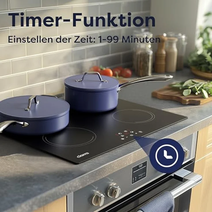 Ciarra CABBIH4-E Induktionskochfeld, Einbau 60 cm mit 4 Kochzonen, Touch-Bedienung, 9 Leistungsstufen, Timer, Kindersicherung, Abschaltautomatik, Restwärmeanzeige, 6000W – Bild 4