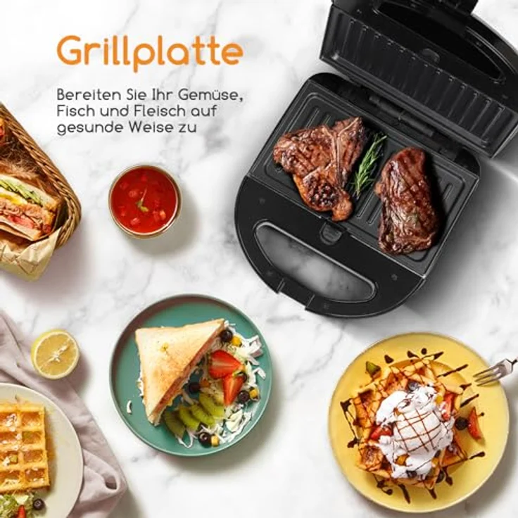 Aigostar Sandwichmaker 3 in 1, Sandwichtoaster, Kontaktgrill, Waffeleisen 3 in 1, 3 Abnehmbare, Spülmaschinengeeignete und Antihaftbeschichtete Grillplatten, Dreieckig Sandwich Maker 30JVU, 750 W – Bild 5