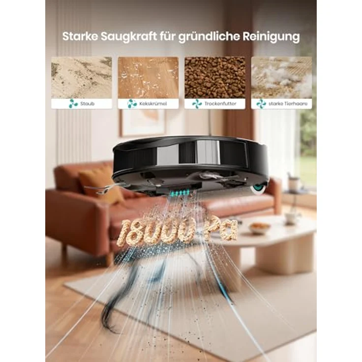 Lefant M210 PRO OMNI Saugroboter mit Wischfunktion, 18000 Pa, Laserkartierung, No-Go-Zone, App und Alexa, Schwarz – Bild 2