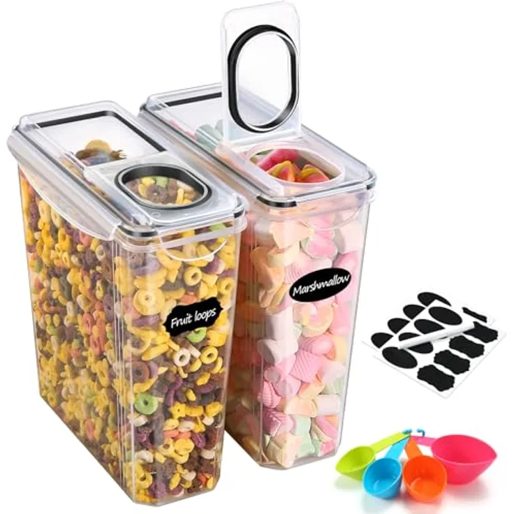 YASHE Vorratsbehälter YH-308-2PCS, 2 x 3,7 L, luftdicht mit transparentem PP, inklusive 16 Etiketten und Kreidemarker