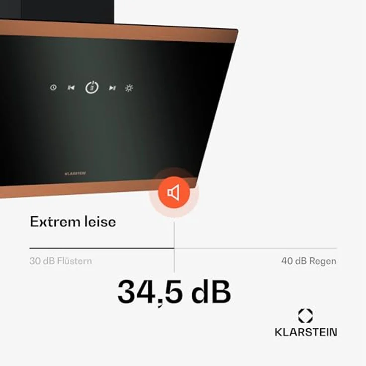 Klarstein FlashLine 60 Dunstabzugshaube - Touchscreen, 524 m³/h, A++ Energieeffizienz, LED-Beleuchtung, Leise 34,5 dB, Schwarz & Kupfer – Bild 4
