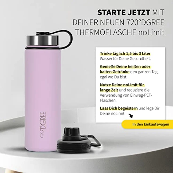 720°DGREE Edelstahl Trinkflasche 710ml “noLimit”, Auslaufsicher, BPA-Frei, Kohlensäure geeignet, Thermosflasche mit Schraubverschluss und Gratis Sportdeckel für Kinder und Fitness – Bild 5
