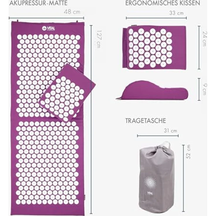bodhi Akupressurmatte & Kissen Set VITAL XL aubergine (Set) - Extralange XL Yoga Nagelmatte mit herausragender Wirkung – Bild 3