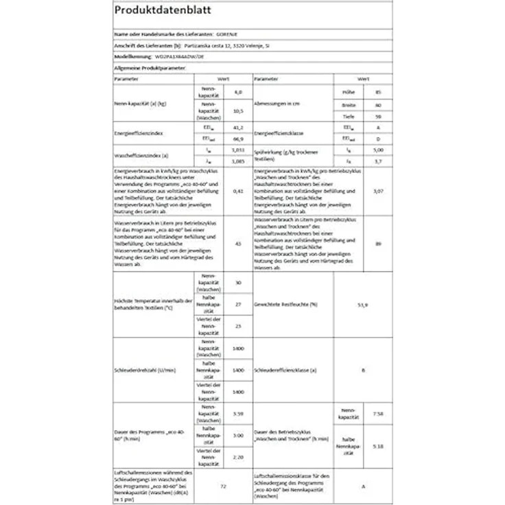 GORENJE Waschtrockner WD2PA1X64ADW/DE, 10,5 kg, 1400 U/min, Energieklasse A-20% - Invertermotor, Wasser- und Dosierautomatik, Nachlegefunktion – Bild 9