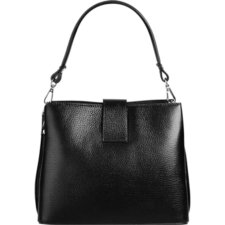 Cluty Umhängetasche, echt Leder, Made in Italy, schwarz, 21 cm x 25 cm x 13 cm, abnehmbarer Schultergurt – Bild 4