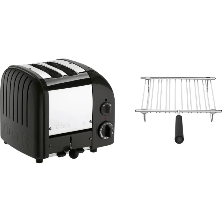 Dualit Classic Toaster 2er Toaster mit Brötchenaufsatz und ProHeat Heizelementen, Matt Schwarz