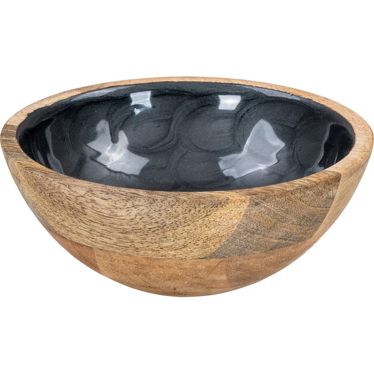 levandeo Schüssel 15cm Mango Holz Grau Perlmutt Emaille Salatschüssel Unikat rustikal modern