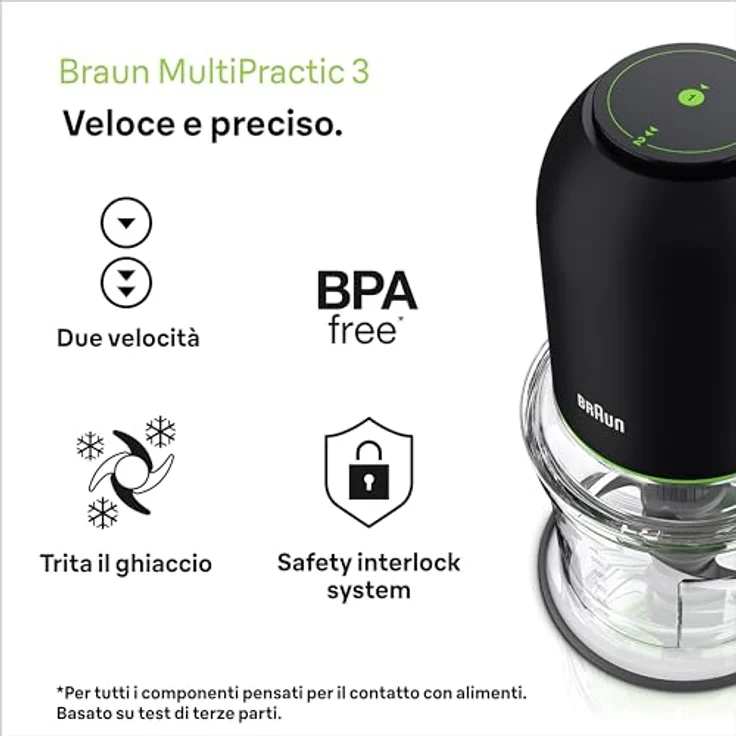 Braun MultiPractic 3 CH3011BK Zerkleinerer mit 4 Klingen aus Edelstahl, One Push-Funktion, Eiszerkleinerer, spülmaschinenfest, 500 W, Schwarz – Bild 5