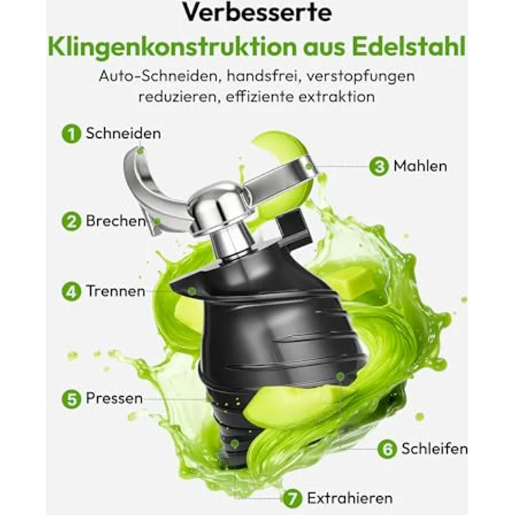 EUHOMY Slow Juicer, Kaltpress-Entsafter für ganze Gemüse und Obst, 135 mm XL-Einfüllschacht, 1,8 Liter Behälter, 220W leiser Motor – Bild 4