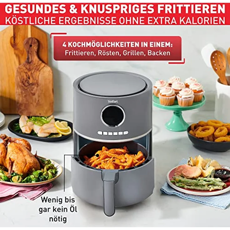 Tefal EY111B Airfry Ultra Digital Heißluftfritteuse, ohne Öl, 4 Kochmöglichkeiten, 1400 Watt, 8 Programme, 4,2 Liter, Timer, Thermostat, grau – Bild 2