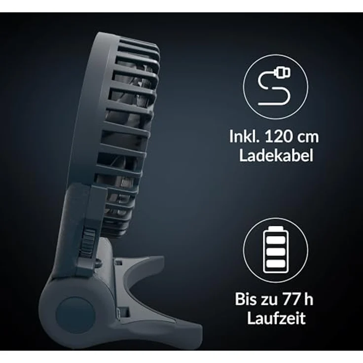 ARCTIC Summair 2Go, Wiederaufladbarer Handventilator mit Standfuß, stufenlos regelbar, 4-77h Laufzeit, USB-C Anschluss - Blau – Bild 2